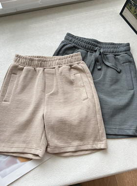 9B童装运动儿童裤新款中大童休闲裤裤子 华夫格中裤短裤100-160
