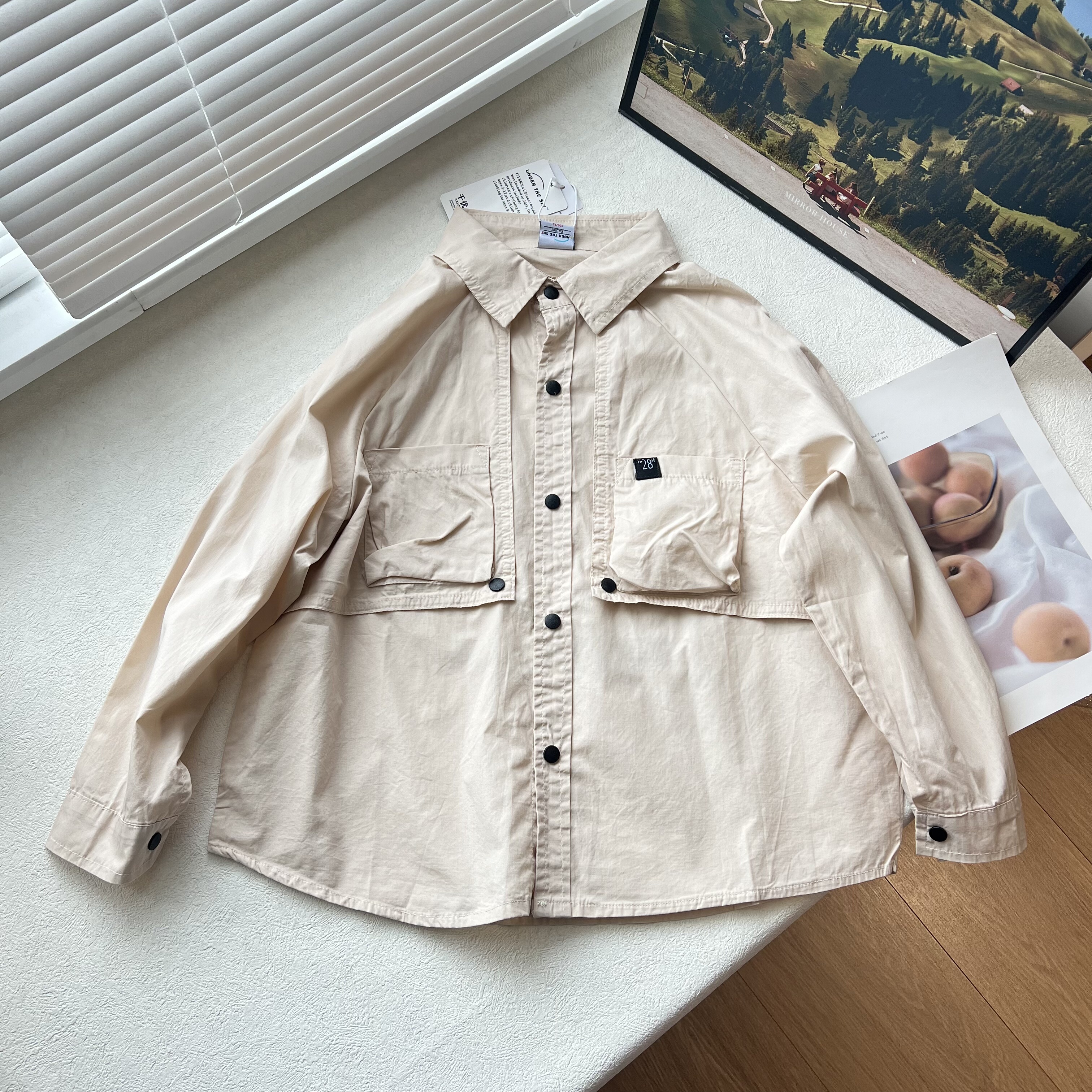 20C男孩女童青少年衬衫外套印花棉学生薄衬衣衬衫上衣120-180