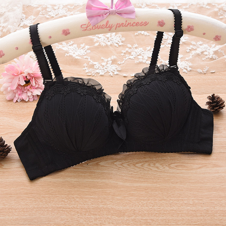 内衣女小胸聚拢无钢圈黑色少女风高中大学生夏季可爱透气文胸罩女