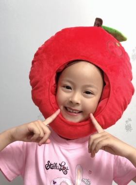可爱卡通少女心ins水果苹果头套帽子平安夜圣诞节拍照儿童保暖