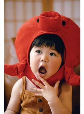 可爱红色章鱼头套儿童周岁照头套装饰周岁宝宝奇妙搞怪玩具软帽子