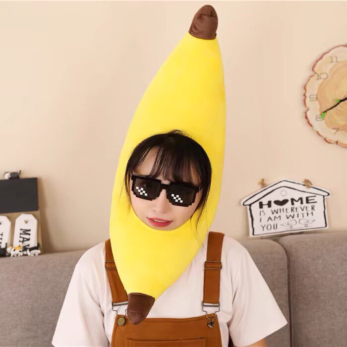 大香蕉cos服帽子可爱搞怪香蕉头套帽子绒玩具水果帽拍照表演道具
