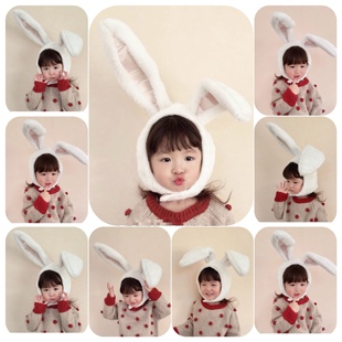 可爱搞怪兔子耳朵头套帽子毛绒少女心头饰儿童成人兔年自拍照道具