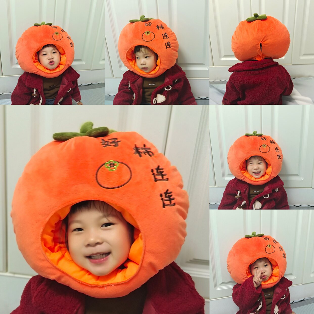 可爱搞怪儿童水果柿子苹果头套帽子拍照表演摄影道具亲子出游装扮