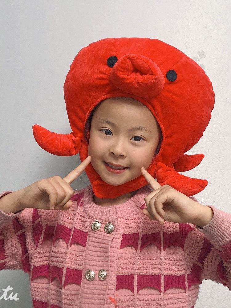 男女可爱卡通海洋生物红粉章鱼头套帽子拍照表演摄影道具儿童均码