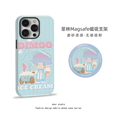 适用苹果16pro手机壳DIMOO磁吸iPhone17女款15promax新款迪莫少女风卡通12可爱14全包硅胶13支架11pm保护套潮
