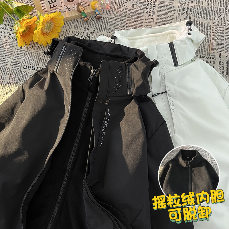 冬季户外三合一冲锋衣可拆卸大码连帽外套夹克JK381特P90控128,男装夹克,电商A010