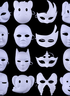 diy纸浆面具舞会白色手绘男女动物面具狐狸京剧脸谱