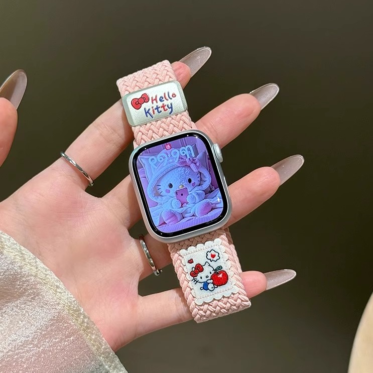 applewatch表带kt猫蝴蝶结编织扣