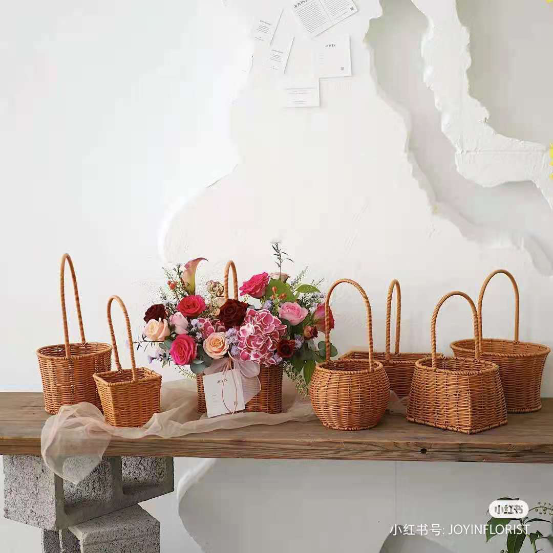 花篮插花篮藤编手提篮编织篮鲜花花篮子田园风花童花瓣小篮子竹篮