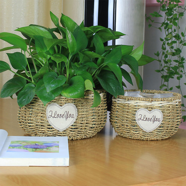 藤编绿萝花盆套北欧草编花盆大号手工编织篮子多肉植物花篮装饰用
