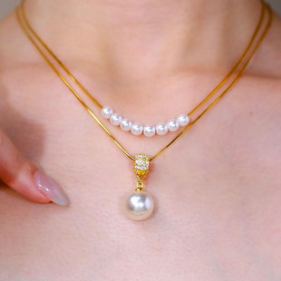 双层水滴吊坠珍珠项链2025年新款轻奢高级感锁骨链百搭流行颈链女