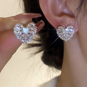 微镶满钻爱心耳扣超闪潮百搭时尚 气质耳环轻奢高级感精致流行耳饰