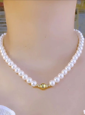 小众设计感有球必应白珠磁吸项链