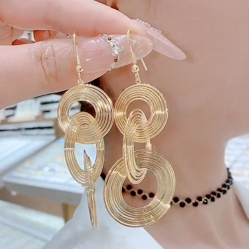 金色三串大型多圈交叉耳环