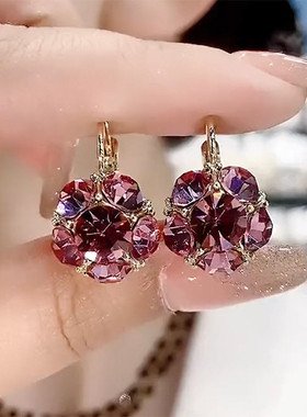 2026年新款潮紫气东来耳环女高级感轻奢耳坠秋冬紫色水晶耳扣耳饰