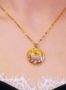 紫色微镶锆石项链轻奢高级感时尚