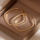 2025年新款 精致高级感小众女耳饰银针四方来财滴釉耳圈女 港风时尚