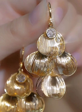 新款欧美风夸张大气银杏叶扇耳环款设计小众气质优雅时尚高级感女