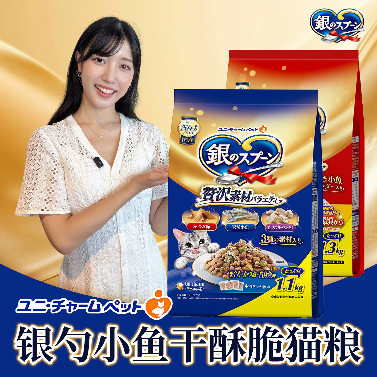 日本原装进口银勺豪华海鲜混合口味金枪鱼鸡肉幼猫成猫老年猫粮