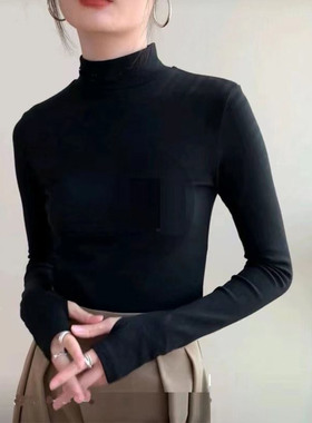 双面德绒保暖衣服女套手指半高领长袖打底衫洋气加厚手套袖秋衣服