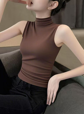 半高领背心女装新款洋气修身显瘦内搭打底衫女式气质无袖中领上衣