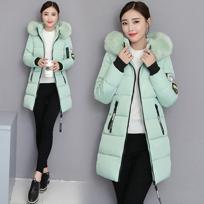 反季冬装新款棉衣女中长款加厚款韩版连帽大毛领棉服女款大码