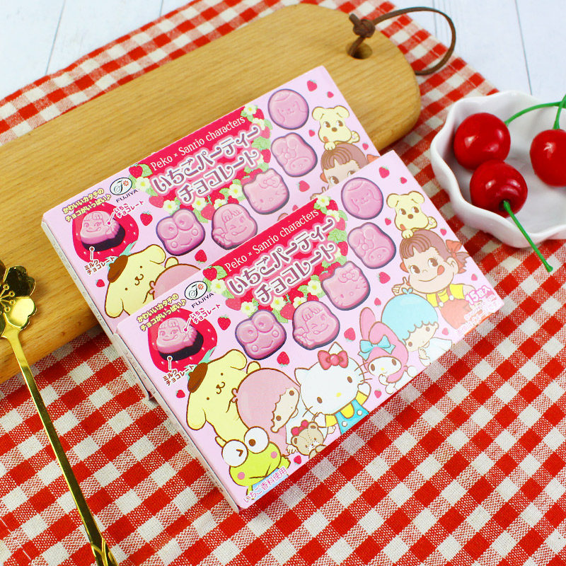 日本进口不二家牛奶妹三丽鸥kitty儿童牛奶草莓巧克力零食15粒/版