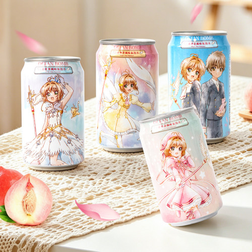 台湾进口OCEAN BOMB魔卡少女小樱卡通动漫水果茶味碳酸饮料罐装