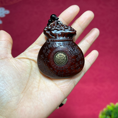 小叶紫檀木雕福袋挂件双面财福钱袋工艺品紫檀木文玩手把件财袋