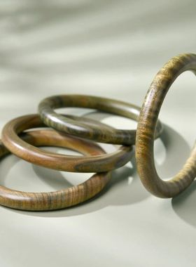 绿檀手镯女檀木檀香素圈复古文玩圆条镯子古韵木质玉檀香手镯饰品