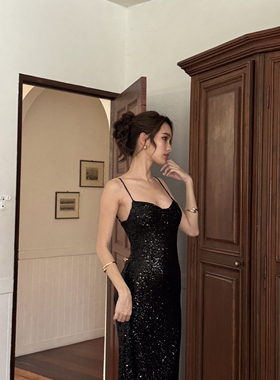 泰国小众品牌TC 正品 性感名媛气质重工亮片修身吊带包臀连衣裙