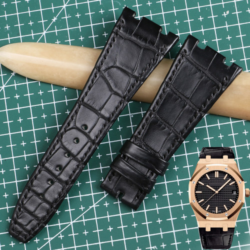 适用于AP爱彼真皮表带15400皇家橡树离岸15500鳄鱼皮表带凹口男女