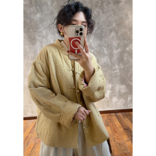 YIMIAN 立领盘扣提花刺绣宽松棉衣26086 质感优雅一路繁花新中式