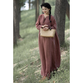 文艺高腰精致感慵懒风禅意长款 YIMIAN 清透亚麻中式 连衣裙26055