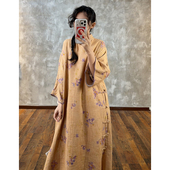 YIMIAN 春藤漫东方松弛感国风斜襟手工缠线花苞盘扣连衣裙290535