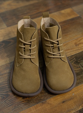 YIMIAN 圆头减龄平底防滑休闲系带百搭短靴22073