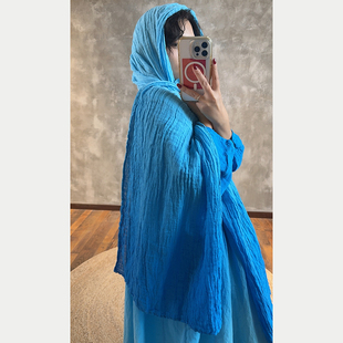 23677 文艺褶皱氛围感围巾 YIMIAN 亚麻渐变定制款