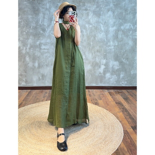 YIMIAN 双层纸片感纯色百搭连衣裙224387 苎麻盛夏流行清透无袖