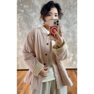 YIMIAN 小众设计慵懒竖条纹简约风高级感手工绣线棉衣24656
