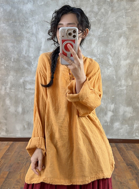 YIMIAN  新中式质感斜襟低调高级感减龄圆领百搭宽松上衣21128