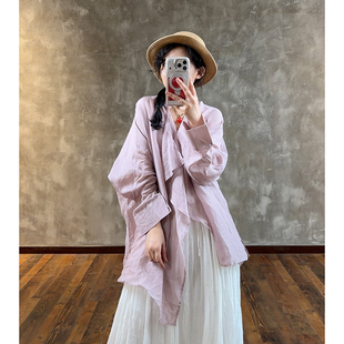 型慵懒松弛感苎麻长袖 不规则版 上衣21966 设计师款 YIMIAN