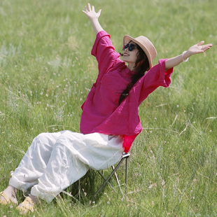 新中式 一抹嫣红 禅意层次感上衣2625310 明媚柔和亚麻 YIMIAN