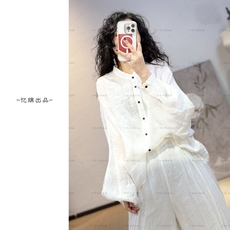忆绵出品8205“落花为信”氧气海盐别致纯色多巴胺简约衬衫