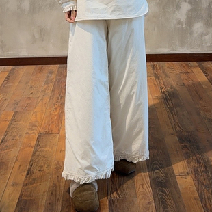 YIMIAN 2625602 甜美温柔风极简木耳花边精致感设计减龄加棉长裤