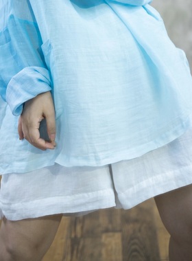 YIMIAN 渐变苎麻洋气轻薄百搭口袋减龄休闲短裤28156