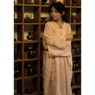 YIMIAN 斜襟文艺连衣裙2625270 随性温柔亚麻国风禅意清冷感新中式