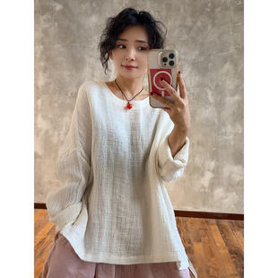 YIMIAN 小清新文艺宽松圆领纯色百搭休闲慵懒上衣26079 简约时尚