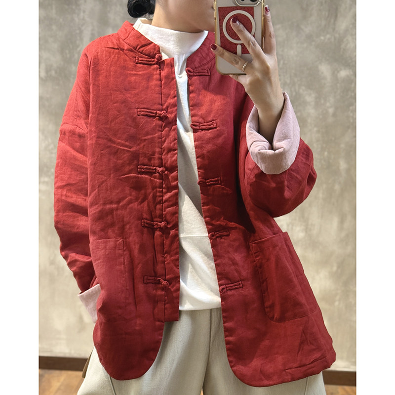 YIMIAN精致亚麻盘扣棉衣