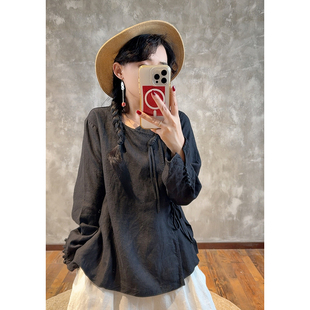 YIMIAN“云上香草”新中式复古汉麻盘口斜襟东方韵味上衣2308